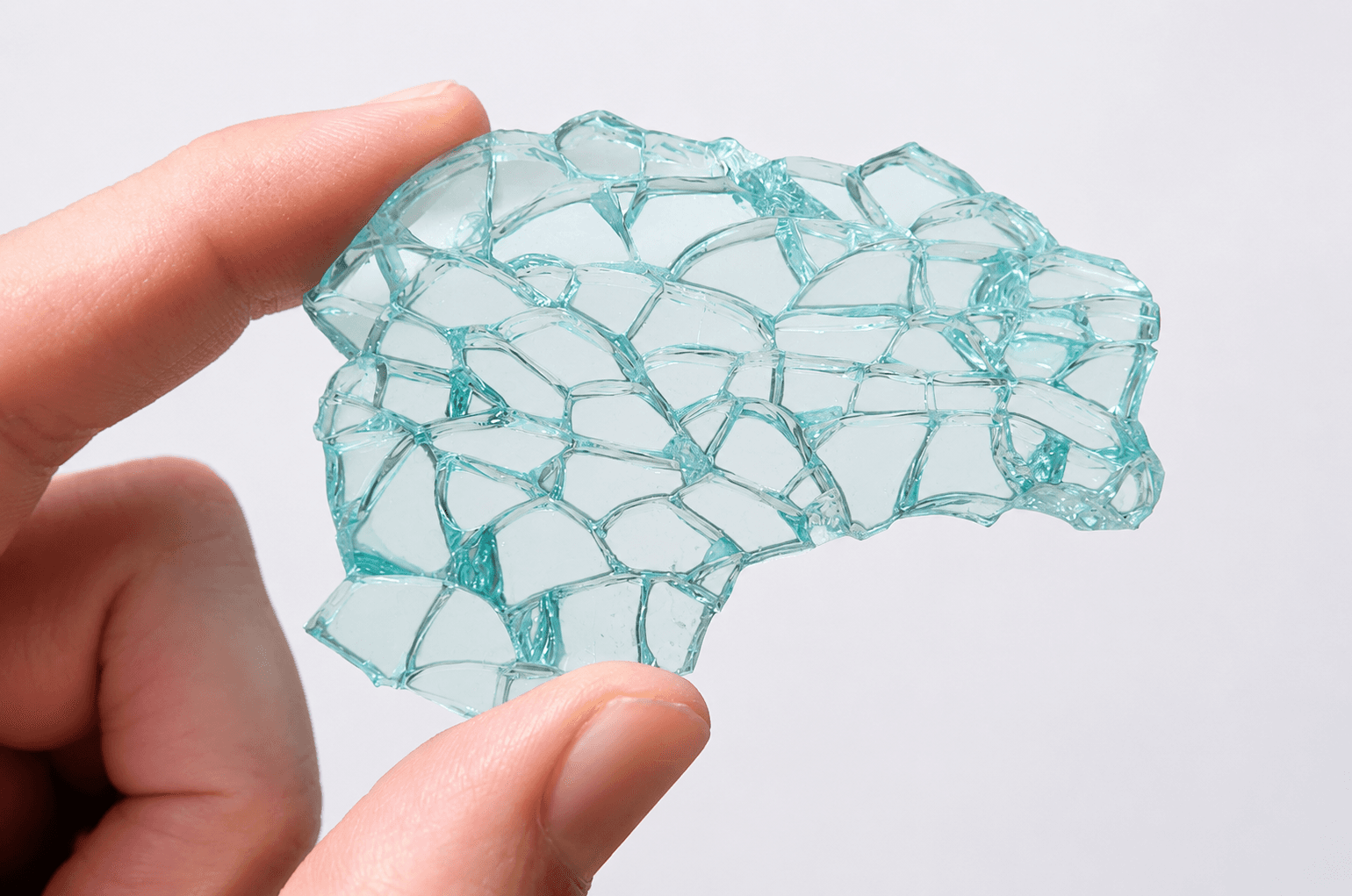 Tempered glass broken safely into small granular pieces